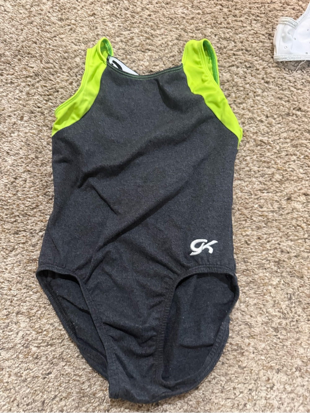 GK Black Leotard with Neon Green Shoulder Panels